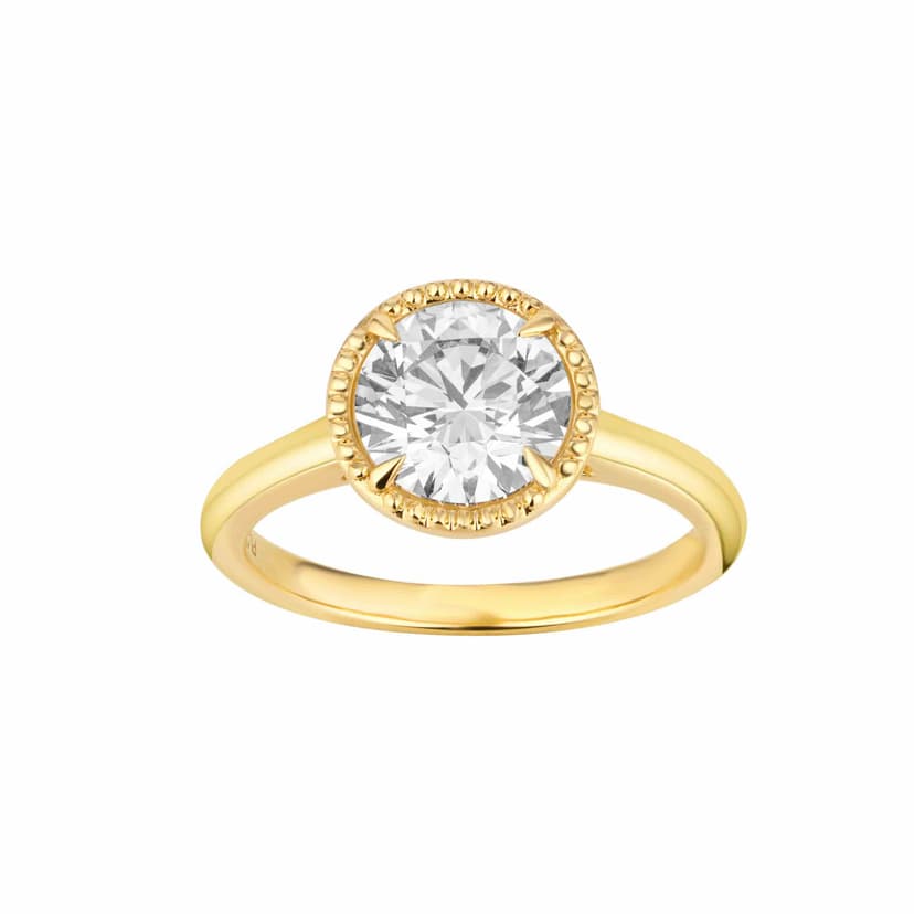 Beaded Bezel Ring with Round Diamond