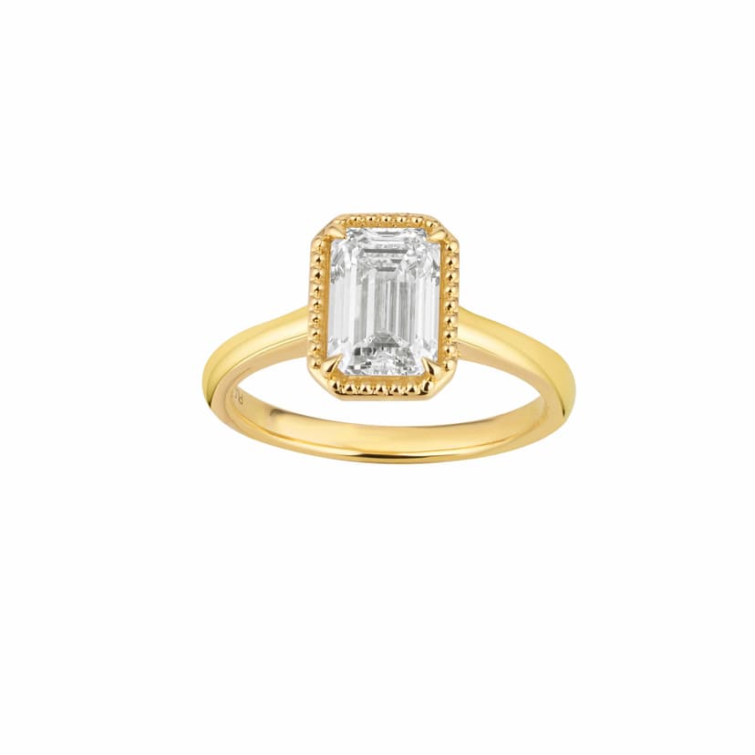 Beaded Bezel Ring with Emerald Cut Diamond