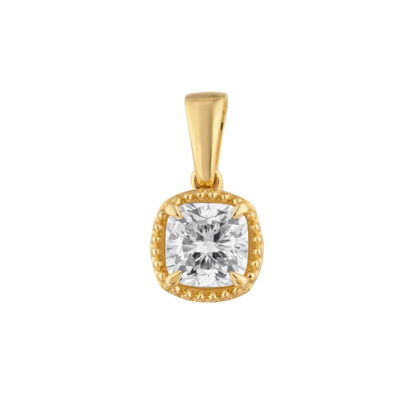 Beaded Gold Pendant with Cushion-cut Diamond